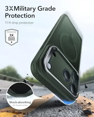 ESR for iPhone 17 Pro Case with Stash Stand, Camera Control Cover Compatible with MagSafe, Military-Grade Drop Protection Magnetic Phone Case, Scratch-Resistant Back Cover, Frosted Green - 3