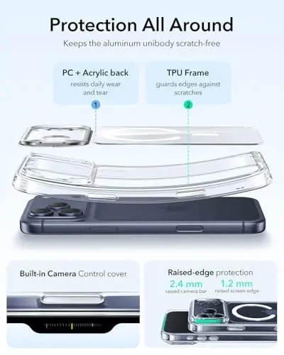 ESR for iPhone 17 Pro Case with Stash Stand, Camera Control Cover Compatible with MagSafe, Military-Grade Drop Protection Magnetic Phone Case for iPhone 17 Pro, Scratch-Resistant Back Cover, Clear - 1