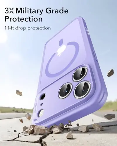 ESR for iPhone 17 Pro Case, Camera Control, Compatible with MagSafe, Shockproof Military-Grade Protection, Magnetic Phone Case for iPhone 17 Pro, Classic Hybrid Case, Frosted Purple - 4