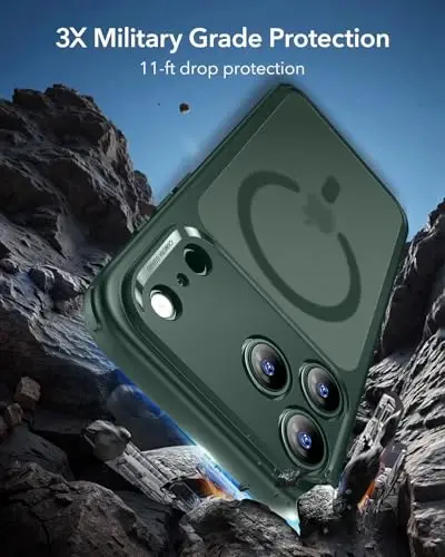 ESR for iPhone 17 Pro Case, Camera Control, Compatible with MagSafe, Shockproof Military-Grade Protection, Magnetic Phone Case for iPhone 17 Pro, Classic Hybrid Case, Frosted Green - 4