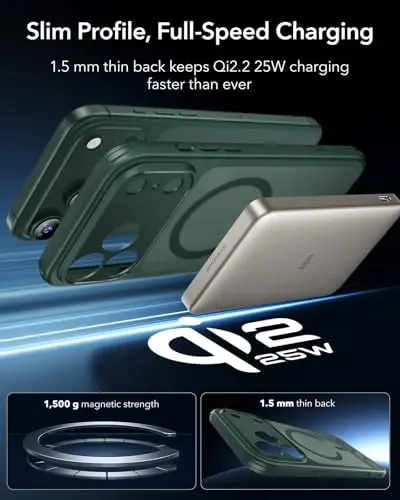 ESR for iPhone 17 Pro Case, Camera Control, Compatible with MagSafe, Shockproof Military-Grade Protection, Magnetic Phone Case for iPhone 17 Pro, Classic Hybrid Case, Frosted Green - 5