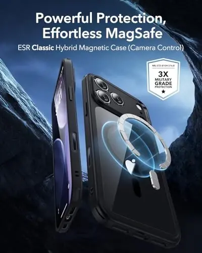 ESR for iPhone 17 Pro Case, Camera Control, Compatible with MagSafe, Shockof Military-Grade tection, Magnetic Phone Case for iPhone 17 Pro, Classic Hybrid Case, Clear Black - 2