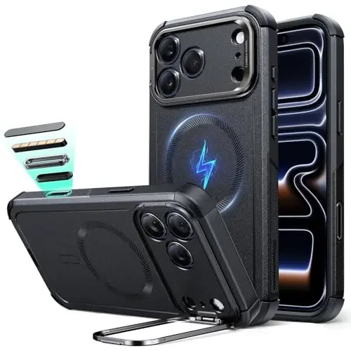 ESR for iPhone 17 Pro Case with Stash Stand, 7X Military-Grade Drop Protection with Camera Control, Shock-Absorbing Phone Rugged Cover, Compatible with MagSafe Accessories, Cyber Series, Black - ESR (1)