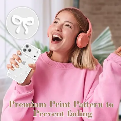 EYZUTAK Case for iPhone 17 Pro, Clear Cute Ribbon Bowknot Pattern Aesthetic Transparent Phone Case Raised Camera Protection Stylish Slim Soft Durable TPU Protective Cover for Women Girls - White - 7