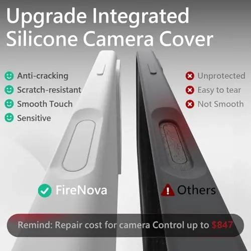iPhone 17 Pro için FireNova Manyetik Kılıf, MagSafe ile Uyumlu, [Entegre Silikon Kamera Kontrol Düğmesi] [Kamera Koruması] Çizilmez Mikrofiber Astar Telefon Kılıfı, 6.3 inç, Beyaz - 2