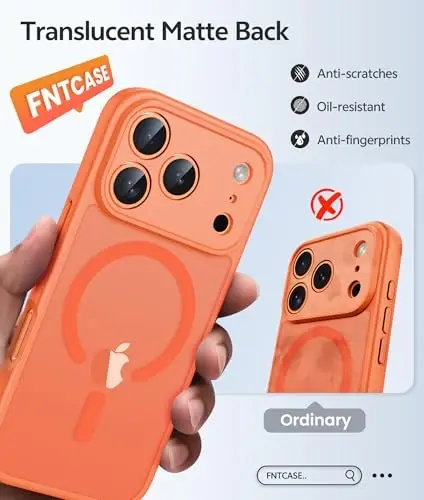 FNTCASE for iPhone 17 Pro Case: Magnetic Frosted Translucent Matte Military Grade Shockproof Slim Cover | Full Covered Camera Protection | Slim Drop Proof Durable Protective Cases 