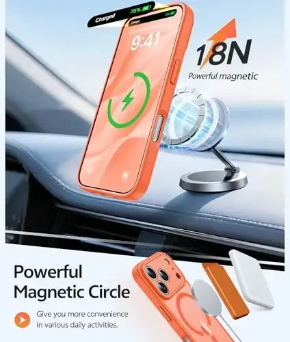 FNTCASE for iPhone 17 Pro Case: [Compatible with Magsafe] Translucent Matte Cases with [Full Camera Protection] [Screen Protector] Military Grade Shockproof Protective Phone Cover - Orange - 3