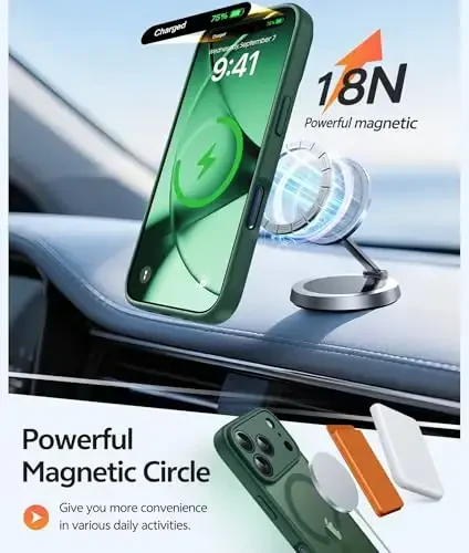 FNTCASE for iPhone 17 Pro Case: [Compatible with Magsafe] Translucent Matte Cases with [Full Camera Protection] [Screen Protector] Military Grade Shockproof Protective Phone Cover - Green - 3