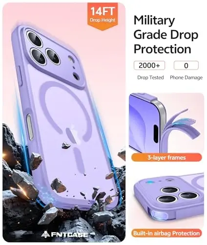 FNTCASE for iPhone 17 Pro Case: Magnetic Frosted Translucent Matte Military Grade Shockproof Slim Cover | Full Covered Camera Protection | Slim Drop Proof Durable Protective Cases - 5