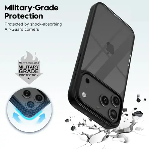 LoeoeL for iPhone 17 Pro Case Clear, Transparent Hybrid iPhone 17 Pro Phone Case [Hard Plastic & Soft Silicone Bumper] Acrylic Non Yellowing Thin Slim Protective Cover for Women, Black - 6