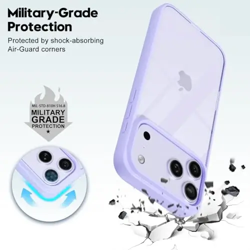 LoeoeL for iPhone 17 Pro Case Clear, Transparent Hybrid iPhone 17 Pro Phone Case [Hard Plastic & Soft Silicone Bumper] Acrylic Non Yellowing Thin Slim Protective Cover for Women, Purple Lavender - 6