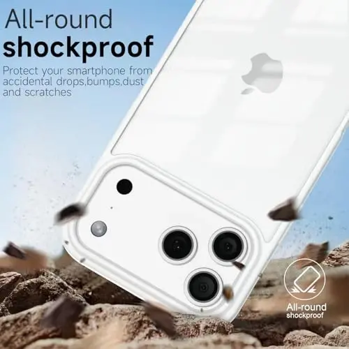iPhone 17 Pro için LoeoeL Şeffaf Kılıf, [Sert Plastik ve Yumuşak Silikon Tamponlu] Şeffaf Hibrit iPhone 17 Pro Telefon Kılıfı, Kadınlar için Sararmayan İnce Koruyucu Akrilik Kapak, Beyaz - 6