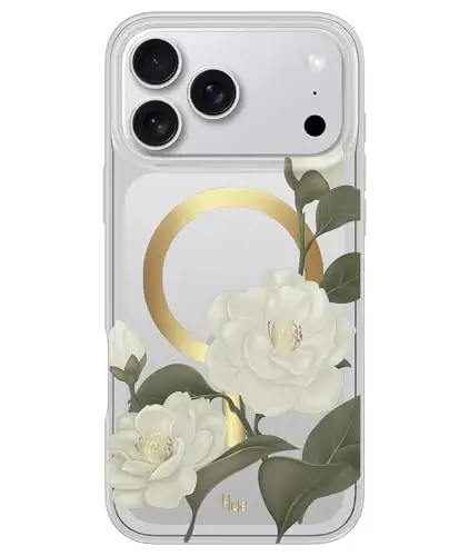 iPhone 17 Pro için LONLI Hue Kılıf - Altın Varaklı Stamenli Kamelya Darbeye Dayanıklı Mıknatıslı Telefon Kılıfı - [Magsafe ile Uyumlu] - Zarif, Benzersiz ve Estetik 