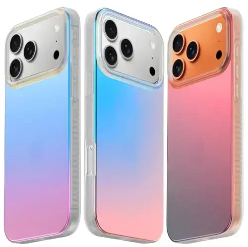 LONLI Hue for iPhone 17 Pro Case - Holographic Iridescent Shockproof Cute Phone Cover - [Shock-Absorbent Bumper] - Cute, Unique and Aesthetic for Women and Girls 