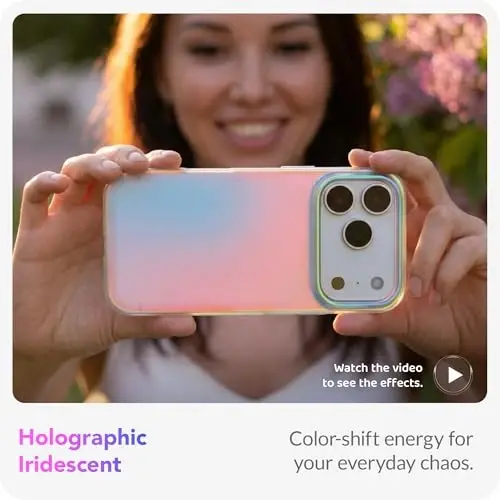 LONLI Hue for iPhone 17 Pro Case - Holographic Iridescent Shockproof Cute Phone Cover - [Shock-Absorbent Bumper] - Cute, Unique and Aesthetic for Women and Girls 