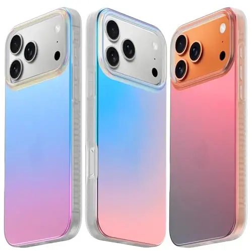LONLI Hue for iPhone 17 Pro Case - Holographic Iridescent Shockproof Cute Phone Cover - [Shock-Absorbent Bumper] - Cute, Unique and Aesthetic for Women and Girls - LONLI