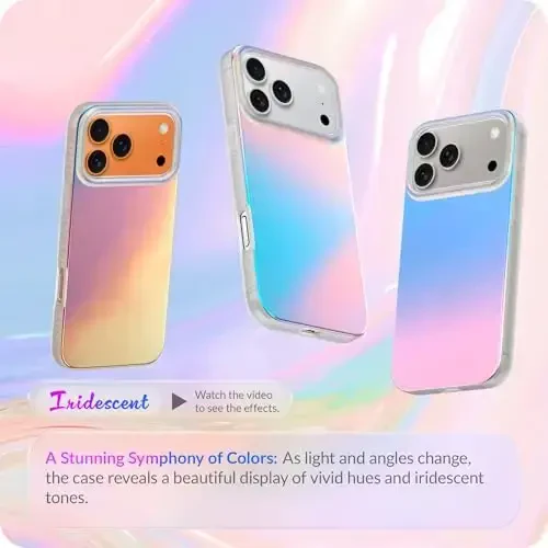 LONLI Hue for iPhone 17 Pro Case - Holographic Iridescent Shockproof Cute Phone Cover - [Shock-Absorbent Bumper] - Cute, Unique and Aesthetic for Women and Girls - 2