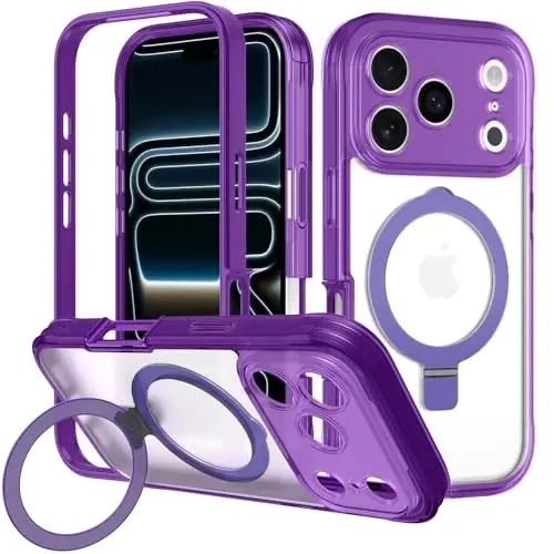 Casehas for iPhone 17 Pro Case with Magnetic Invisible Stand [Compatible with MagSafe] Military Drop Protection Shockproof Slim Translucent Skin-Touch Case Cover Violet 