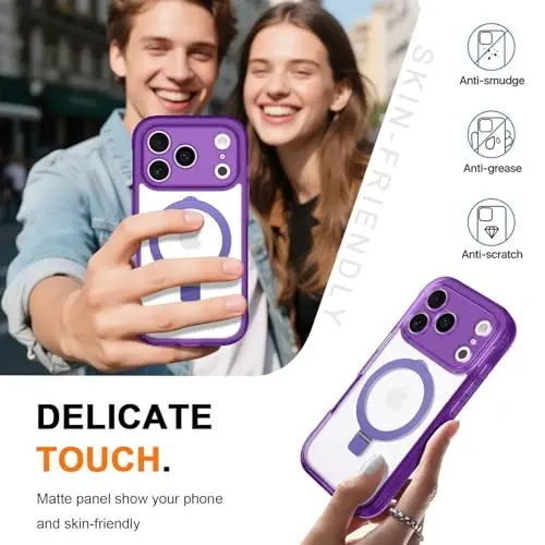 Casehas for iPhone 17 Pro Case with Magnetic Invisible Stand [Compatible with MagSafe] Military Drop Protection Shockproof Slim Translucent Skin-Touch Case Cover Violet - 6