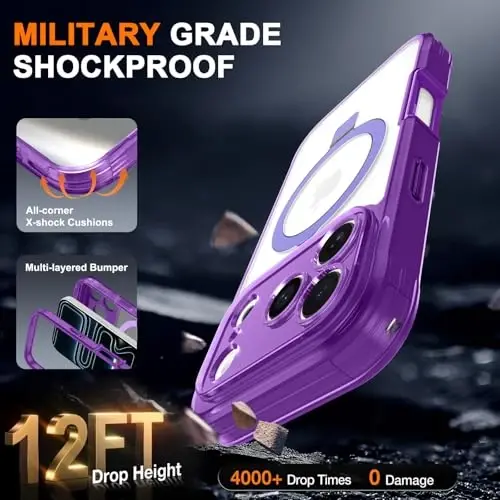 Casehas for iPhone 17 Pro Case with Magnetic Invisible Stand [Compatible with MagSafe] Military Drop Protection Shockproof Slim Translucent Skin-Touch Case Cover Violet - 5