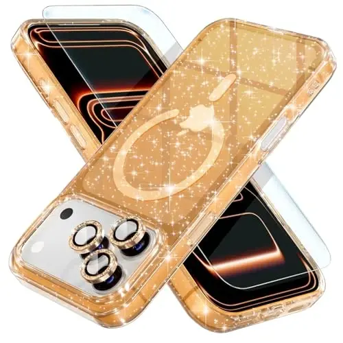 Choiche Magnetic for iPhone 17 Pro Case Compatible with MagSafe, Women Cute Glitter Sparkly Phone Case with Diamond Camera Lens Protectors, Military-Grade Drop Protection 6.3