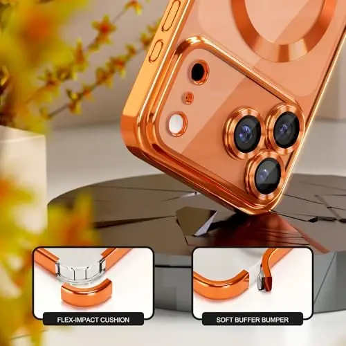 iPhone 17 Pro için Misea Manyetik Kılıf, MagSafe ile Uyumlu [Asla Sararmaz] [Askeri Sınıf Düşme Koruması] Tam Kamera Lens Korumalı, Kadınlar İçin Kaplamalı Yumuşak Şeffaf Telefon Kılıfı, Kozmik Turuncu - 4