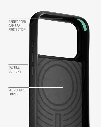 Mous for iPhone 17 Pro Case, Compatible with MagSafe - Limitless - Protective Black Leather Cover for iPhone 17 Pro - Shockproof, Full Camera Protection, Anti-Scratch Back, Black - 3