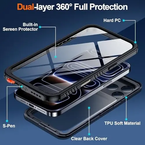 MOZOTER for iPhone 17 Pro Case Waterproof,[IPX8 Underwater Case][Full Body Shockproof & Military Dropproof] Clear Sound Quality Built-in Screen Protector for iPhone 17 Pro 6.3 inch-Black - 3
