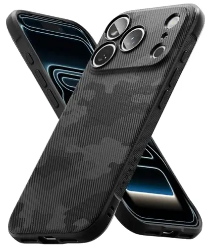 Ringke Onyx for iPhone 17 Pro Case, [Feels Good in The Hand] Oil & Dirt Resistant, Individual Lens Covers for Cameras, Non-Slip Enhanced Grip Lightweight Cover - Camo Black - RINGKE
