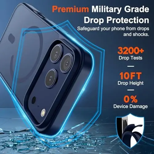 iPhone 17 Pro için SUPFINE Manyetik Kılıf, Ekran Koruyuculu (MagSafe Uyumlu) (Askeri Sınıf Düşme Koruması) Yarı Saydam Mat Darbeye Dayanıklı, Parmak İzi Önleyici Telefon Kılıfı, Koyu Mavi - 3
