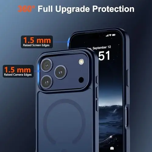 iPhone 17 Pro için SUPFINE Manyetik Kılıf, Ekran Koruyuculu (MagSafe Uyumlu) (Askeri Sınıf Düşme Koruması) Yarı Saydam Mat Darbeye Dayanıklı, Parmak İzi Önleyici Telefon Kılıfı, Koyu Mavi - 4