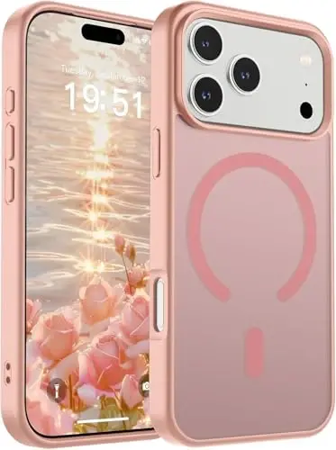 iPhone 17 Pro için SUPFINE Manyetik Kılıf (MagSafe ile Uyumlu) (Askeri Sınıf Düşme Koruması) Yarı Saydam Mat Darbeye Dayanıklı, Parmak İzi Bırakmayan Telefon Kılıfı, Pembe 