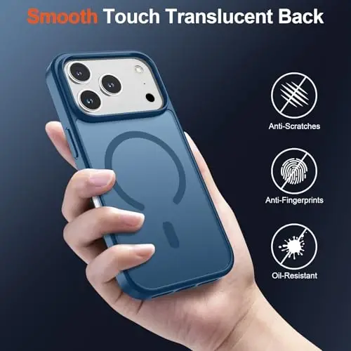 iPhone 17 Pro için SUPFINE Manyetik Kılıf (MagSafe ile Uyumlu) (Askeri Sınıf Düşme Koruması) Yarı Saydam Mat Darbeye Dayanıklı, Parmak İzi Önleyici Telefon Kılıfı, Koyu Mavi - 6