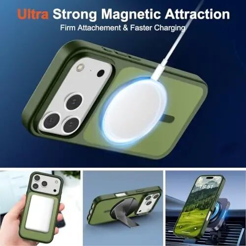 SUPFINE Magnetic for iPhone 17 Pro Case Cangling Green | With Screen Protector, Translucent Matte, Compatible with MagSafe, Military Grade Drop Proof, Rugged Shockproof Protective - 4