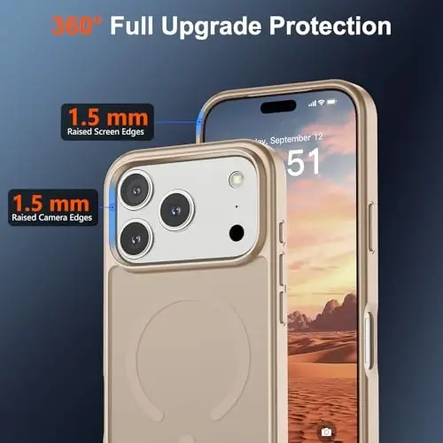 iPhone 17 Pro için SUPFINE Manyetik Kılıf (MagSafe Uyumlu) (Askeri Sınıf Düşme Koruması) Yarı Saydam Mat Darbeye Dayanıklı ve Parmak İzi Önleyici Telefon Kılıfı, Çöl Altın Rengi - 4