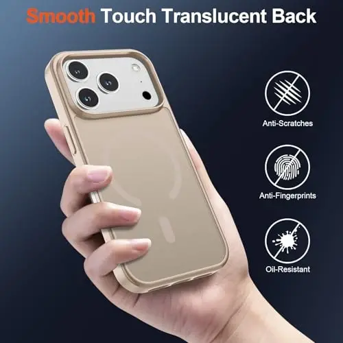 iPhone 17 Pro için SUPFINE Manyetik Kılıf (MagSafe Uyumlu) (Askeri Sınıf Düşme Koruması) Yarı Saydam Mat Darbeye Dayanıklı ve Parmak İzi Önleyici Telefon Kılıfı, Çöl Altın Rengi - 6