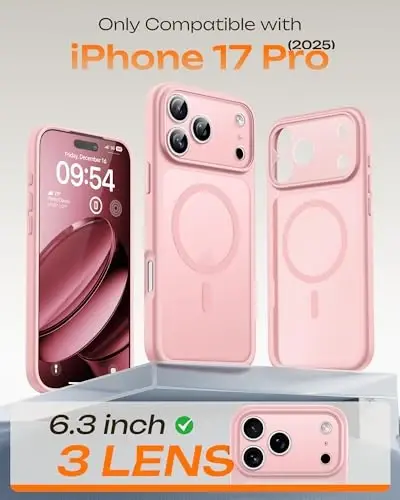 TOCOL for iPhone 17 Pro Case, Compatible with MagSafe, Light Pink | Built-in Magnets, Full Camera & Military-Grade Protection, Anti-Slip Shockproof Translucent Matte Back Phone Cover - 2