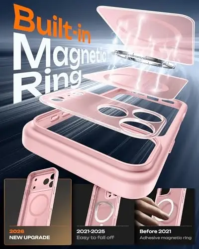 TOCOL for iPhone 17 Pro Case, Compatible with MagSafe, Light Pink | Built-in Magnets, Full Camera & Military-Grade Protection, Anti-Slip Shockproof Translucent Matte Back Phone Cover - 3