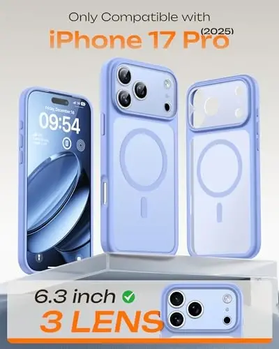 iPhone 17 Pro için TOCOL Kılıfı, Tam Kamera Koruması, Dahili Manyetik Halka, Magsafe Şarj Cihazı ile Uyumlu, Düşme Koruması, iPhone 17 Pro 6.3 inç için Yarı Saydam Mat Telefon Kılıfı (Açık Mavi) 