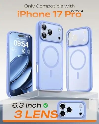iPhone 17 Pro için TOCOL Kılıfı, Tam Kamera Koruması, Dahili Manyetik Halka, Magsafe Şarj Cihazı ile Uyumlu, Düşme Koruması, iPhone 17 Pro 6.3 inç için Yarı Saydam Mat Telefon Kılıfı (Açık Mavi) - TOCOL