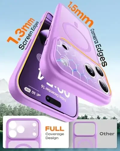 TOCOL for iPhone 17 Pro Case, Full Camera Protection, Built-in Magnetic Ring, Compatible with Magsafe Charger, Translucent Matte Phone Case for iPhone 17 Pro 6.3 inch (Midnight Purple) - 4