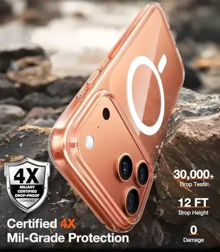 TORRAS Stronger Magnetic Shockproof for iPhone 17 Pro Case, Compatible with MagSafe, Military-Grade Drop Protection, Camera Control, DIY Button, Slim Clear Phone Case for iPhone 17 Pro, Clear - 2