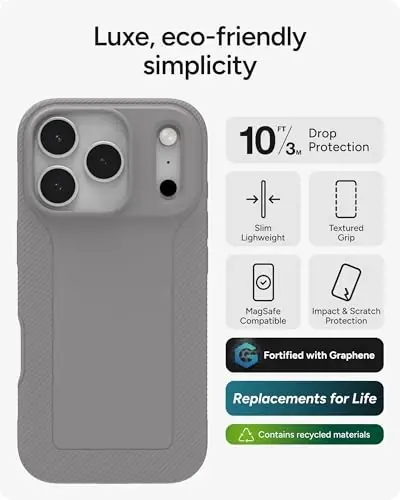 ZAGG Luxe Snap Phone Case for iPhone 17 Pro - Gray, Durable Graphene for Drop Protection (10ft/3m), Slim Lightweight Design, MagSafe Compatible - 2