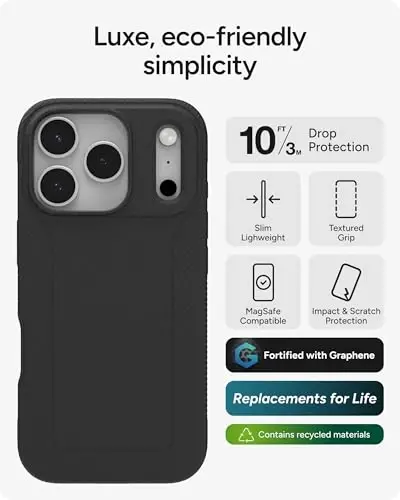 ZAGG Luxe Snap Phone Case for iPhone 17 Pro - Black, Durable Graphene for Drop Protection (10ft/3m), Slim Lightweight Design, MagSafe Compatible - 2