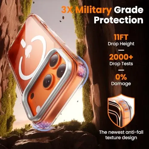iPhone 17 Pro Kılıf için Çerçeve Stantlı 3'ü 1 Arada [1 Ekran Koruyucu ve 1 Kamera Lens Koruyucu][Sararmaz][MagSafe ile Uyumlu][3X Askeri Düşme Koruması] İnce Kılıf (Şeffaf) - TIGOWOS (1)
