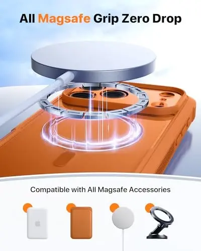 Diaclara Magnetic Designed for iPhone 17 Pro Case 6.3'' [Full Camera Protection] Full Body Bumper,[Compatible with MagSafe] Military Drop Proof Phone Case w/Built-in Screen Protector,Orange 