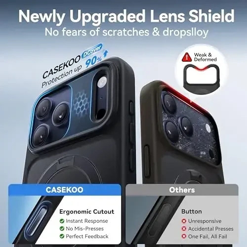 CASEKOO Ultra-Magnetic Stand for iPhone 17 Pro Case [Military Drop Protection] [Compatible with MagSafe] Shockproof Translucent Matte Slim Ring Holder Case for iPhone 17 Pro 6.3