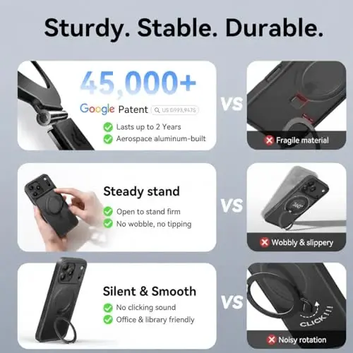 CASEKOO Ultra-Magnetic Stand for iPhone 17 Pro Case [Military Drop Protection] [Compatible with MagSafe] Shockproof Translucent Matte Slim Ring Holder Case for iPhone 17 Pro 6.3