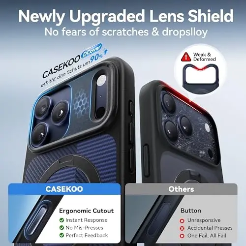 iPhone 17 Pro Kılıfı için CASEKOO Ultra-Manyetik Stand [Askeri Düzeyde Düşme Koruması] [MagSafe Uyumlu] Darbeye Dayanıklı Yarı Saydam Mat İnce Halka, iPhone 17 Pro 6.3