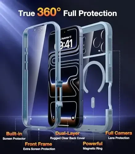 Diaclara Magnetic Designed for iPhone 17 Pro Case 6.3 Inch Full Body Bumper,[Compatible with MagSafe] Military Drop Proof Cover with Built-in Touch Sensitive Anti-Scratch Screen Protector, Blue - DIACLARA (1)